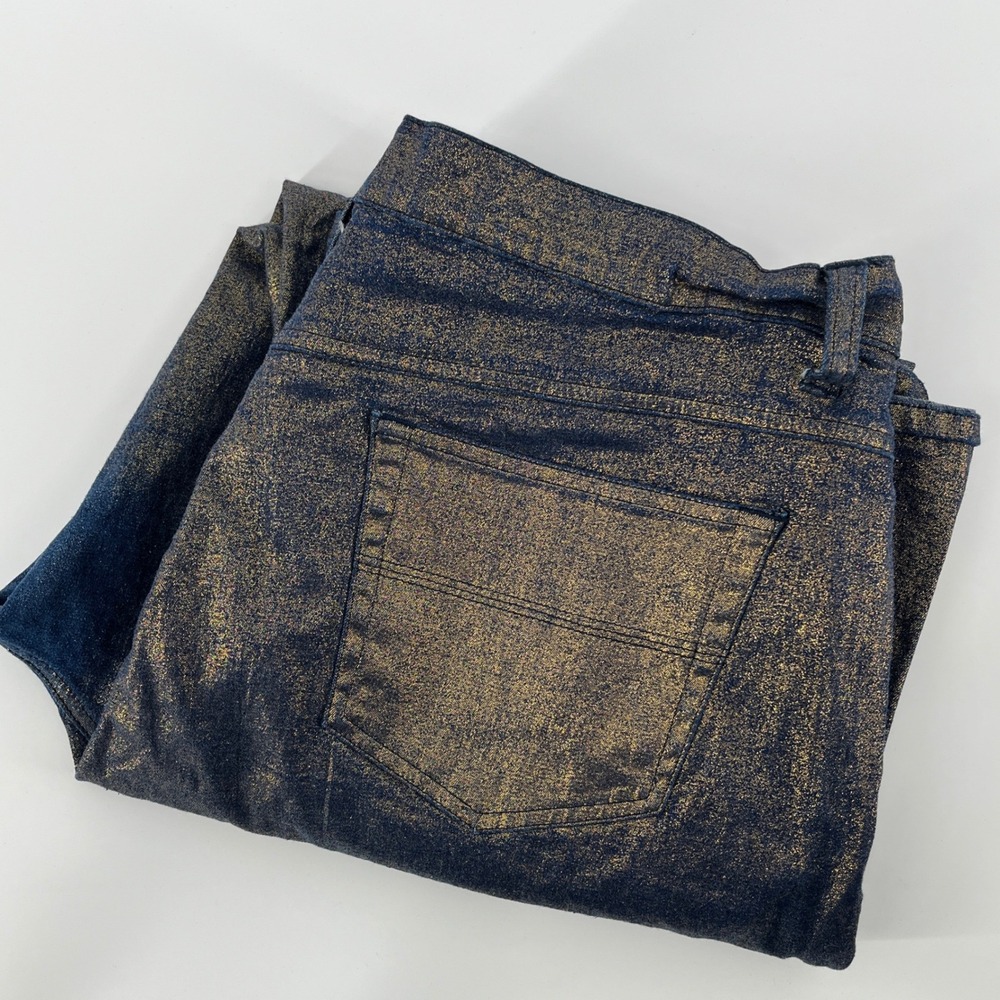 Venezia Jeans. Bootcut Jeans, Womens, 22, Navy Gold, Metallic Overlay P15-420